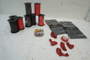 Black & Red Ribbon Spools &  2 black table cloths