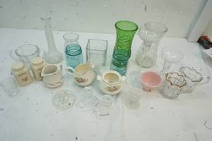 Variety of Glassware, vases, candle holders
