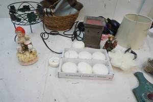 Candles, Lamp Shade, plant holders, scarfs, wicker basket