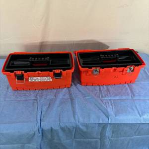 Lot of 2 USED Homer Box Plastic Portable Tool Supply Storage Box with Metal Latches and Removable Tray
