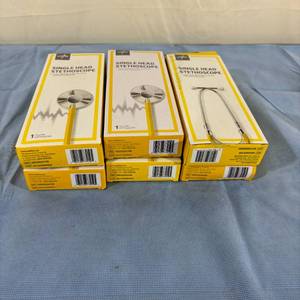 Lot of Medline 7 NEW In Boxes Disposable Single Head Lightweight Aluminum Chest Piece &amp Binaural Stethoscope - Yellow MDS926108&nbspand Blue&nbspMDS926103