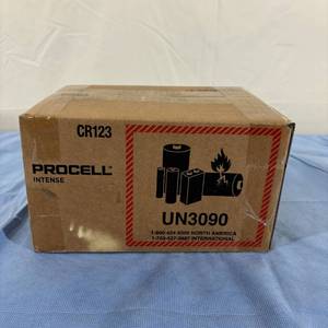 1 Case of 216 (18 x 12-Packs)&nbspNEW Procell CR123 3V Intense High Power Lithium Industrial Metal Battery