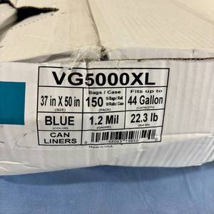 1 Case (150 each) NEW Novaplus VG5000XL 37 x 50 Soiled Linen 44 Gallon Linear Low Trash Can Liners - Blue - Linear Low provides greater film strength and superior puncture and tear resistance -Box Has Damage