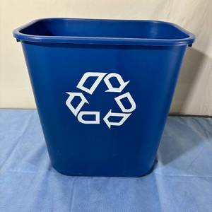 Lot of Garbage Waste Trash Recycling Bin Containers - 12 Black and 1 Blue - In Good Condition