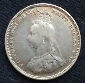 1887 British Silver 1 Shilling Coin