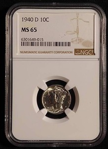 1940-D Mercury Dime - NGC MS65