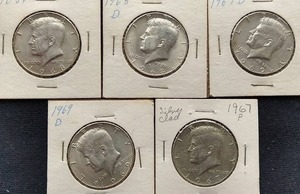 (5) 40% Silver Kennedy Half Dollars
