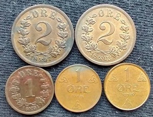 (5) Vintage Norwegian Coins