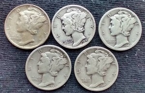 (5) Mercury Dimes