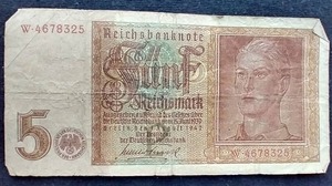 1942 German Third Reich 5 Reichsmark Note