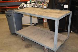 lot 536 image: Rolling MetalWood Utility Cart 2-shelf