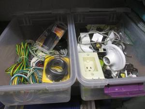 2 bins of electrical components. Automotive and household iring, toggle switches, outlets and more