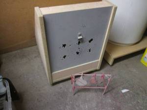 Homemade rolling target practice box lined with 38 steel reinforcements plus freestanding steel target