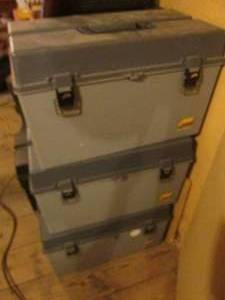 Stack of (3) large adjustable compartment File cases or use for fishing tackle