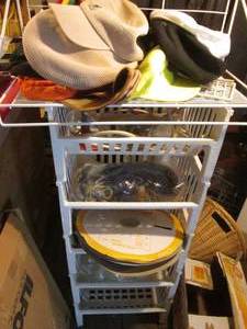 Plastic 5-stacking Basket storage and metal wall shelf plus all content