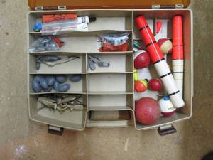 #1 Fenwick 30, OverUnder compartmentalized Tackle storage case full of lures and other fishing gear and supplies