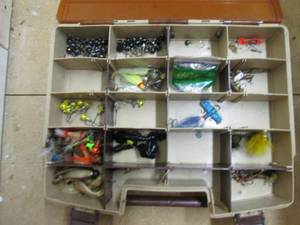 #2 Fenwick 30, OverUnder compartmentalized Tackle storage case full of lures and other fishing gear and supplies