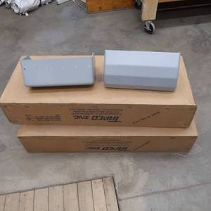 lot 27 image: 2- 8 PACKS OF GRAY ELEVATOR BUCKETS STILL IN CRATES,  BOX FULL OF ELEVATOR BOLTS