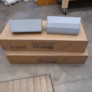 lot 28 image: 2-8 PACKS OF GRAY ELEVATOR BUCKETS STILL IN CRATES,  BOX FULL OF ELEVATOR BOLTS