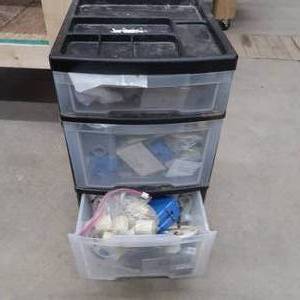 lot 96 image: 3 DRAWER ROLLING CART FILLED WITH ELECTRICAL SUPPLIES