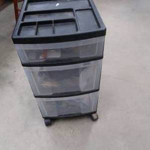 lot 97 image: 3 DRAWER ROLLING CART FILLED WITH ELECTRICAL SUPPLIES