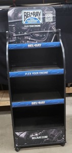 lot 116 image: 4 SHELF MOBILE DISPLAY RACK FOR BELRAY LUBRICANT