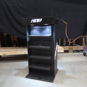 lot 117 image: 2 SIDED 4 SHELVE GOGGLE DISPLAY SHELVE WITH 4 WORKING LED LIGHTS