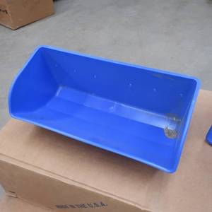 lot 16 image: 2- 8 PACKS OF BLUE ELEVATOR BUCKETS STILL IN CRATES,  BOX FULL OF ELEVATOR BOLTS