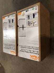Lot of 2 HDX Plastic Freestanding Garage Cabinet in Gray (35 in. W x 71 in. H x 18 in. D)  Customer Returns See Pictures