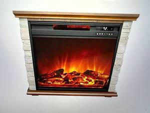 lot 25 image: LifeSmart Small Square Infrared Faux Stone Fireplace with Remote