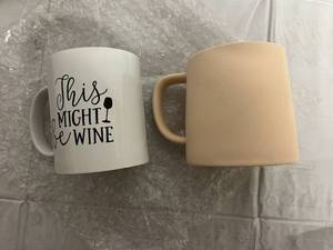 lot 147 image: This Might Be Wine Porcelain Mug and Tan Porcelain Mug