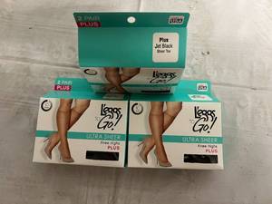lot 237 image: 32 Packs of Leggs to Go Ultra Sheer Pantyhose- Knee High - Plus Jet Black Sheer Toe