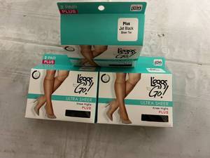 lot 238 image: 32 Packs of Leggs to Go Ultra Sheer Pantyhose- Knee High - Plus Jet Black Sheer Toe