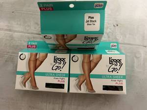 lot 240 image: 32 Packs of Leggs to Go Ultra Sheer Pantyhose- Knee High - Plus Jet Black Sheer Toe