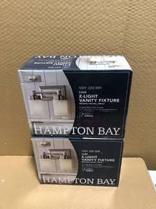 Lot of 2 Hampton Bay Cade 11.7 in. 2-Light Brushed Nickel Bathroom Vanity Light Fixture with Frosted Glass Shades Customer Returns See Pictures
