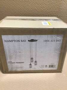 Hampton Bay Regan 3-Light Brushed Nickel Pendant Hanging Light with Clear Glass Shades, Industrial Kitchen Pendant Lighting Customer Returns See Pictures