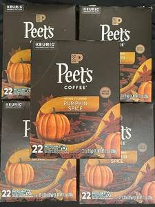 lot 16 image: Peets Pumpkin spice 5 boxes 22 K-cups each Best by 06042024