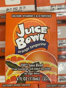 lot 48 image: Juice Bowl Orange Tangerine 44 x 4oz cartons Best by 04052023