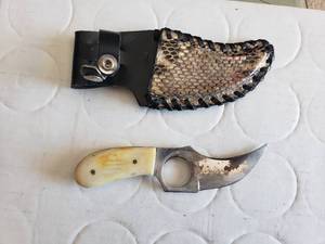 lot 57 image: Fixed Blade Skinner Knife and Python Skin Sheath
