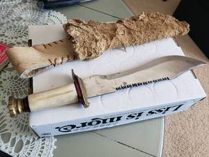 lot 64 image: Large Ivory Style Handled Bowie Knife and Homemade Sheath