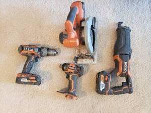 lot 70 image: Rigid Misc. Tools - Drill, Driver, Circular Saw, Reciprocating Saw - Different Batteries