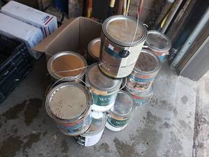 lot 171 image: Pile of Deck Stain and Brushes