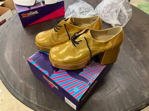 lot 208 image: Awesome gold shoes-new in box. size L (aprox mens 10.5-12)