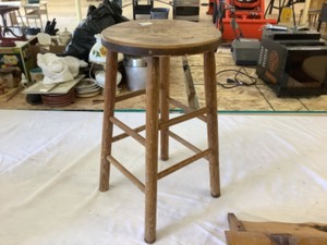 lot 112 image: Vintage Wooden Stool and Wall Shelf