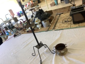 lot 114 image: Iron Plant Stand and Brass Pot