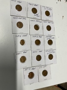 lot 296 image: Lot of wheat pennies- 1940s-14, 1950s-14, other years-5