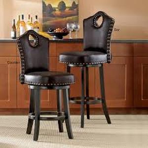 High-Back Swivel Bar Stool with Nailhead Trim-Chocolate