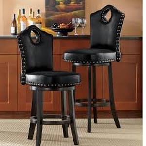 High-Back Swivel Bar Stool with Nailhead Trim-Black