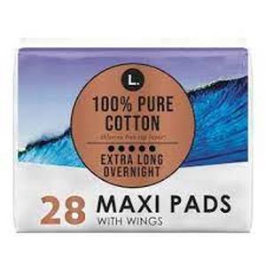 lot 33 image: L . Organic Cotton Maxi Extra Long Overnight Pads-28ct