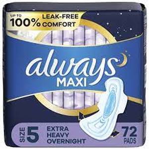 lot 37 image: Always Maxi Extra Heavy Overnight Pads - Size 5-72ct